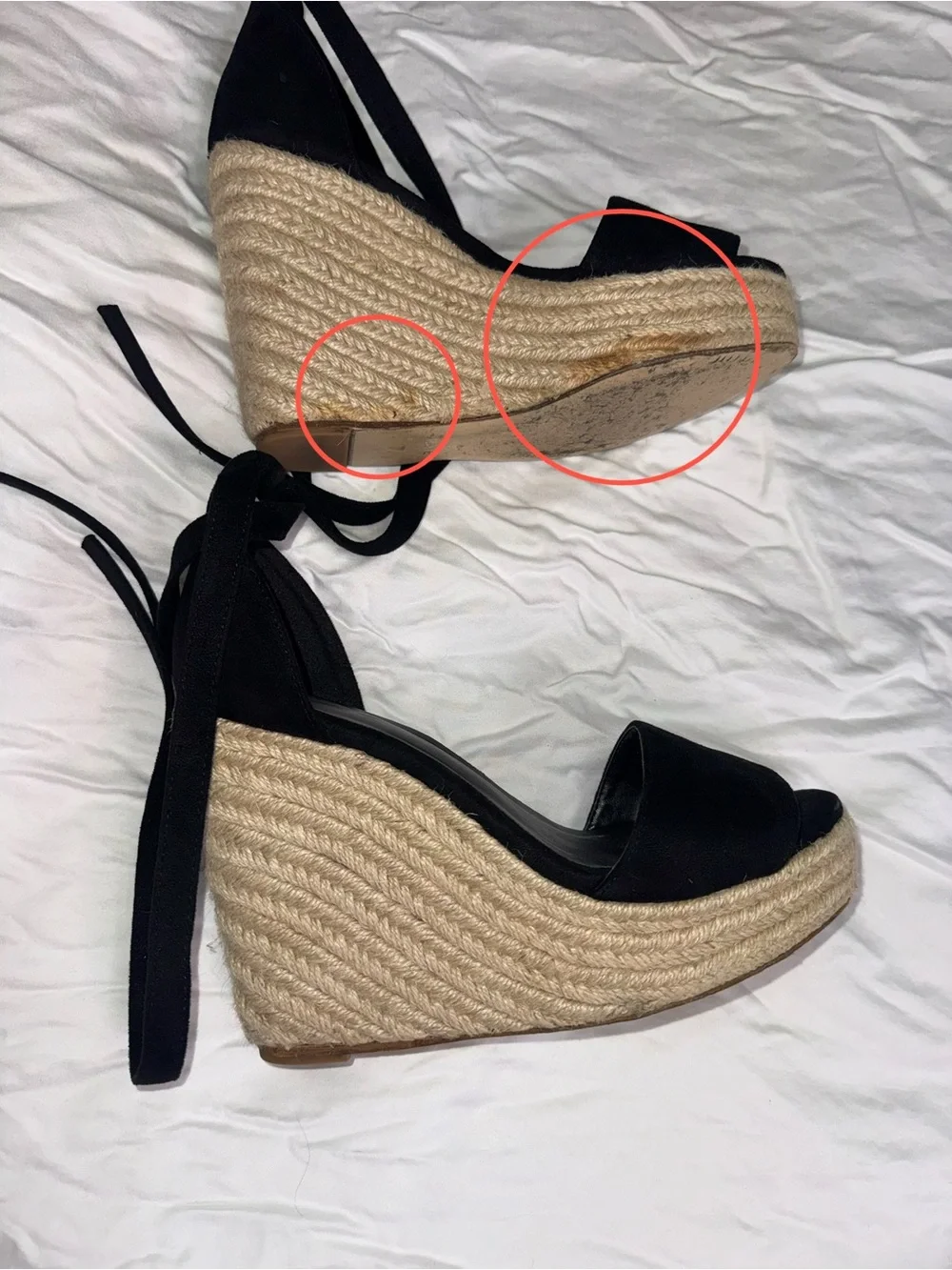 RAYE Black Suede Espadrille Wedges, Size 7